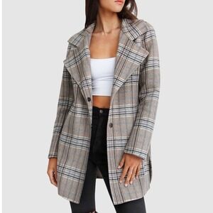 Belle & Bloom Ex-Boyfriend Wool Blend Oversized Jacket Oat Plaid Size M Academia